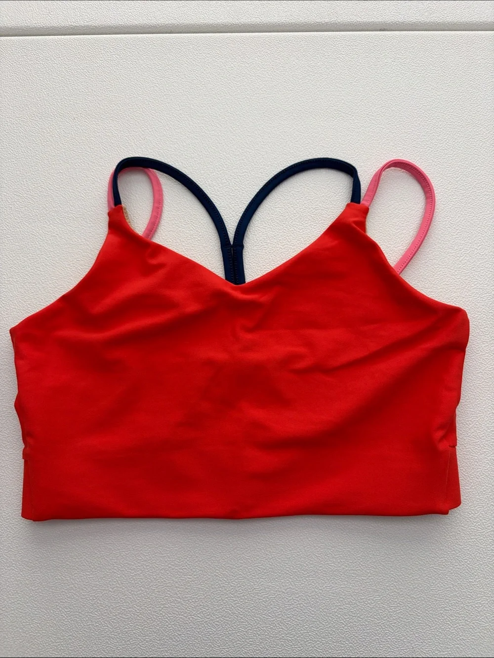 Old Navy Red Crop Sports Bra with Pink and Navy Straps